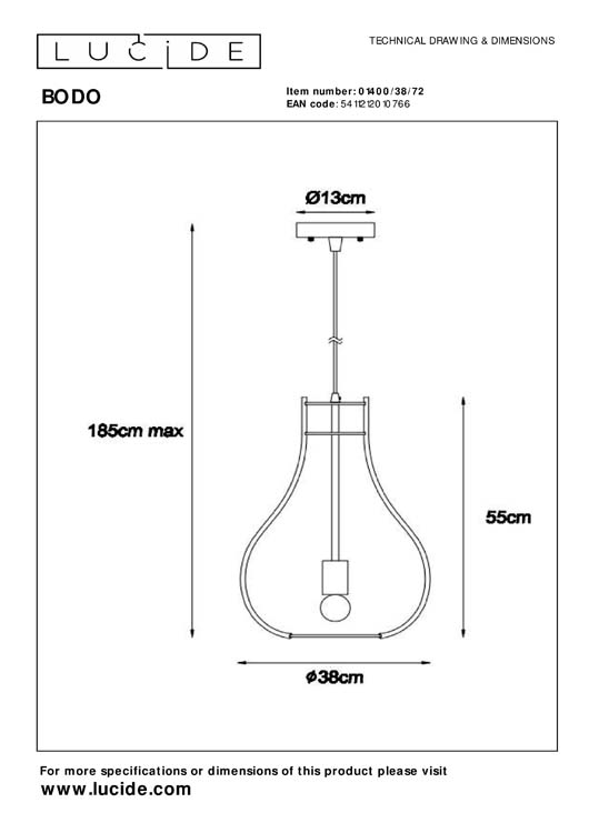 Lucide BODO - Suspension - Ø 38 cm - E27 - Bois clair