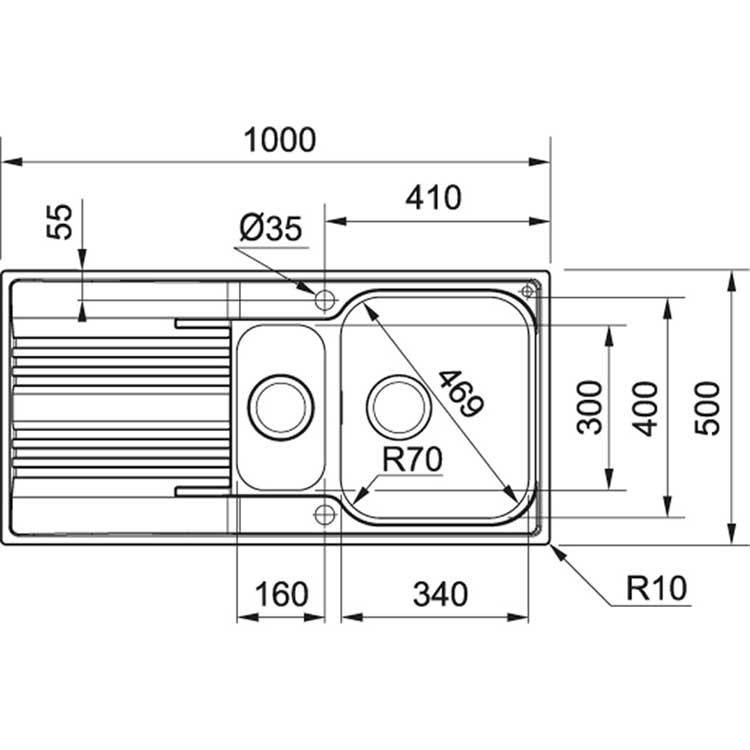 Franke évier à encastrer Smart 1,5bassin 1000x500mm réversible lisse