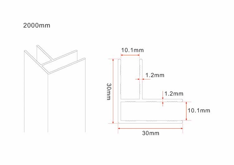 Profil d'angle pour parois de douche 200cm noir mat