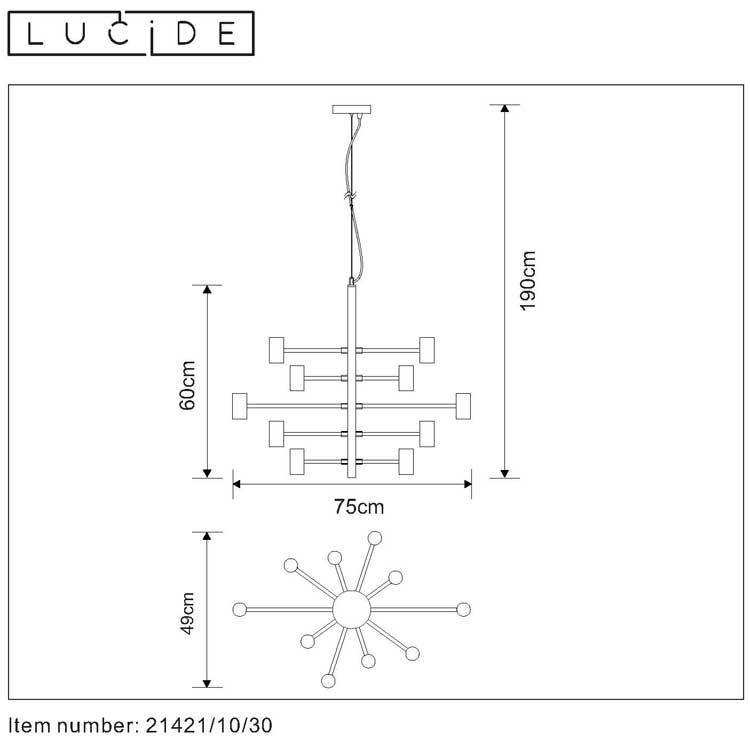 Lucide LEANNE - Suspension - Ø 65 cm - E27 - Noir