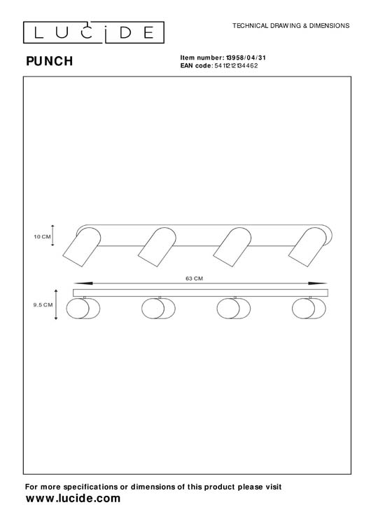 Lucide PUNCH - Plafondspot - 4xGU10 - Wit