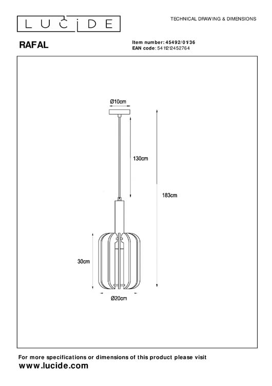 Lucide RAFAL - Suspension - Ø 20 cm - 1xE27 - Gris