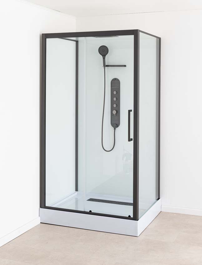 Cabine de douche Amani gauche en gunmetal avec porte coulissante 90x115x215cm