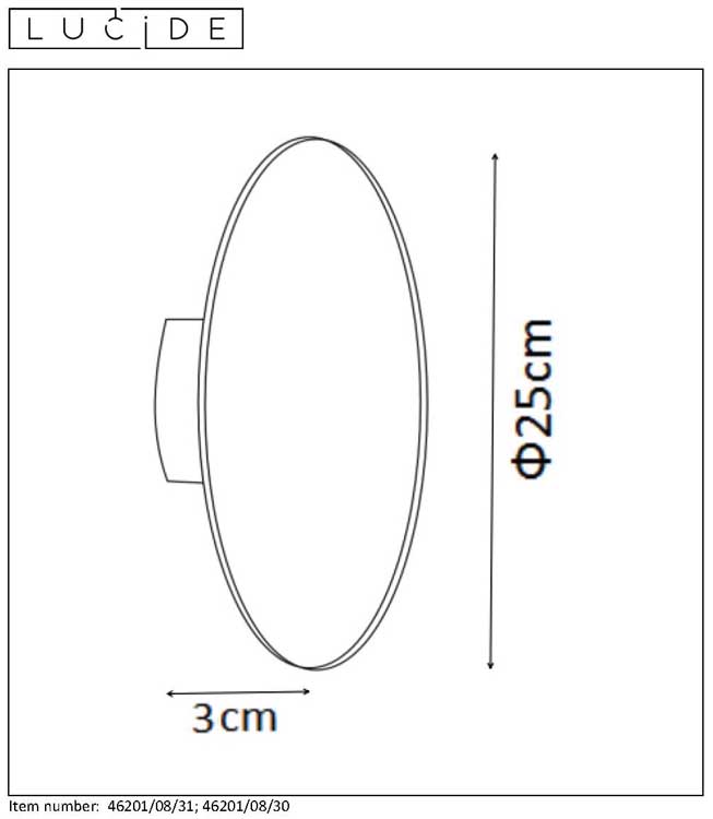 Lucide EKLYPS LED - Wandlamp - Ø 25 cm - LED - 1x8W 3000K - Wit