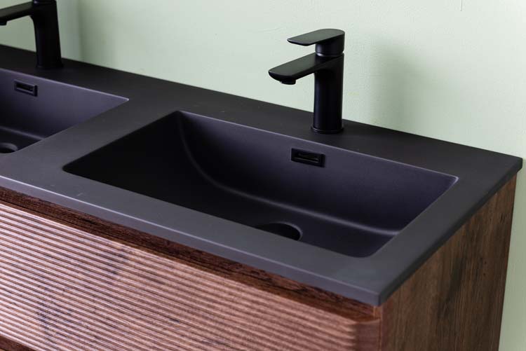 Meuble de salle de bain Jelte noyer 2 tiroirs 1200 mm lavabo noir