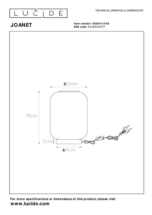 Lampe de table - Ø 22 cm - 1xE27 - Fumé