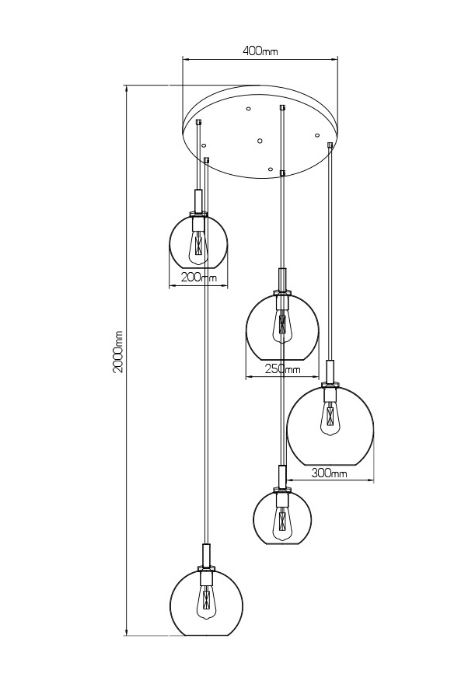 Hanglamp 5 pendels zwart goud E27