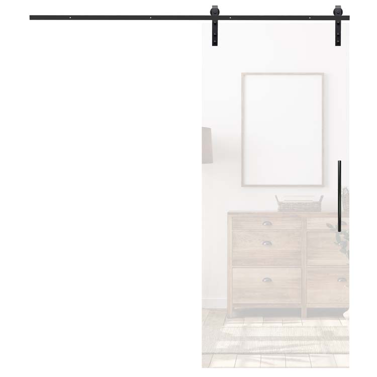 Schuifdeur glas 8mm mat + rail zwart + trekker rond zwart 40cm