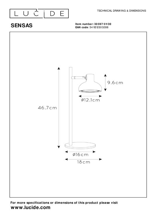 Lucide SENSAS - Tafellamp - Ø 18 cm - 1xES111 - Zwart