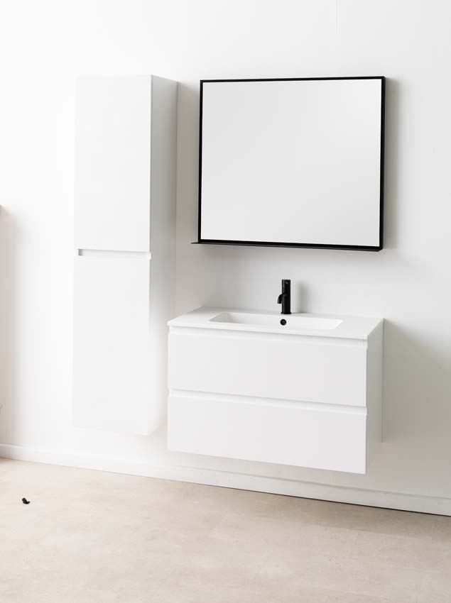 Meuble de salle de bain Tibo gris 900 mm lavabo blanc mat