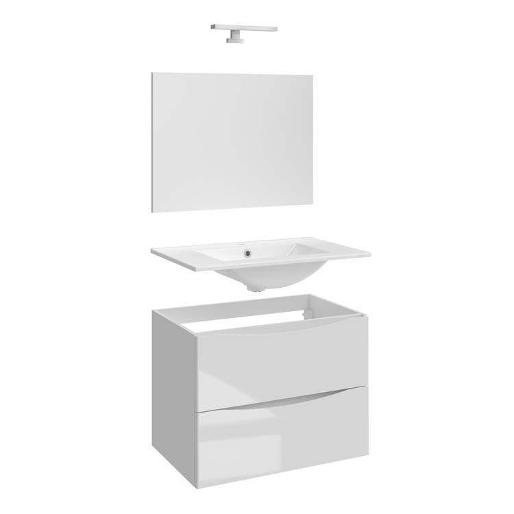 Meuble de salle de bains Thasos 80cm blanc laqué avec miroir