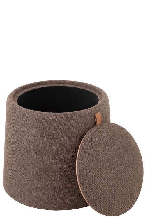 Pouf et table d'assis rond textile en bois gris 45x45x21 cm