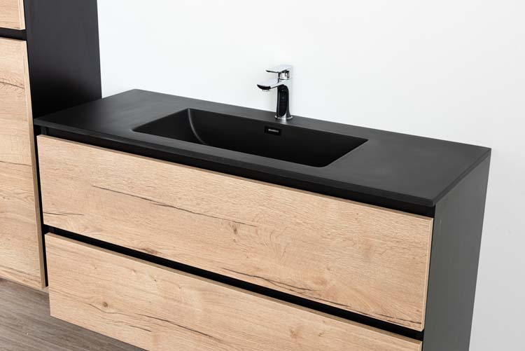 Meuble de salle de bain Dotan chêne chêne/noir 1200 mm lavabo mat noir