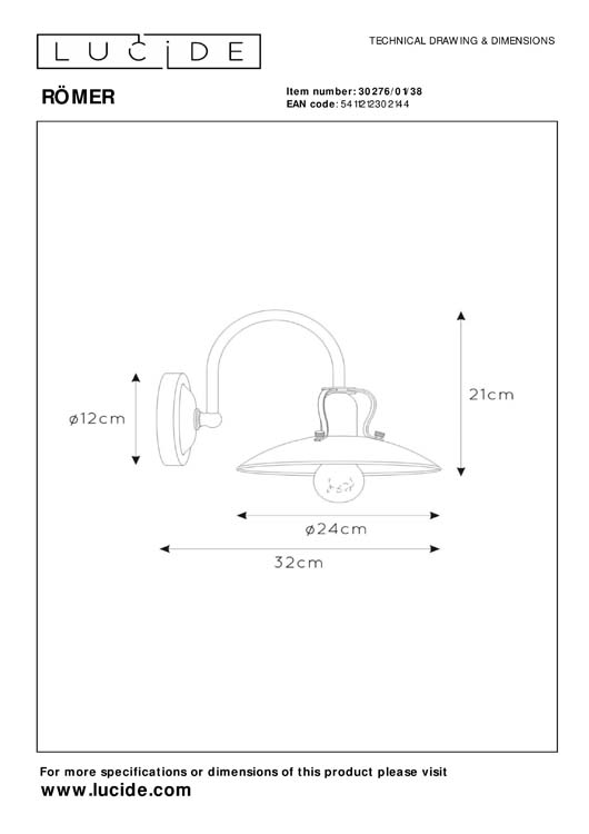 Lucide RÖMER - Applique murale - Ø 24 cm - E27 - Crème