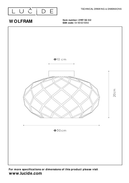 Lucide WOLFRAM - Plafonnier - Ø 30 cm - 1xE27 - Or Mat / Laiton