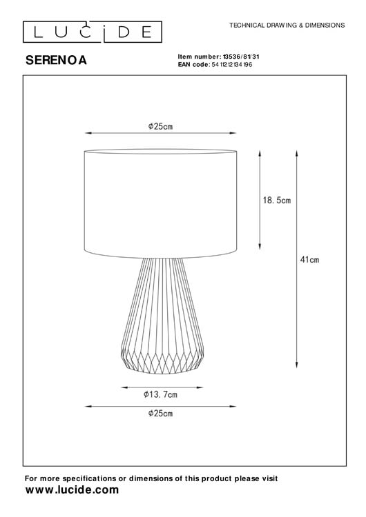 Lampe de table - Ø 25 cm - 1xE14 - Blanc