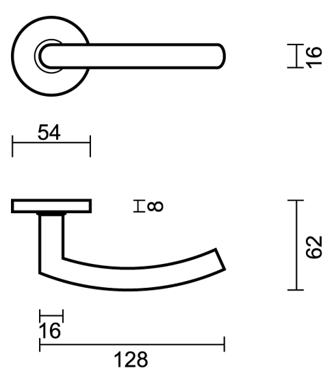 Deurklink inox Wals 16mm - 13cm