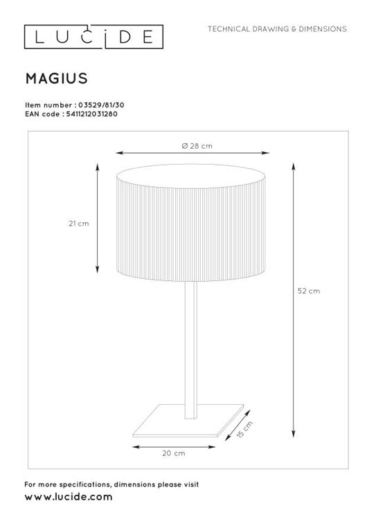 Lucide MAGIUS - Lampe de table - Ø 28 cm - 1xE27 - Bois clair