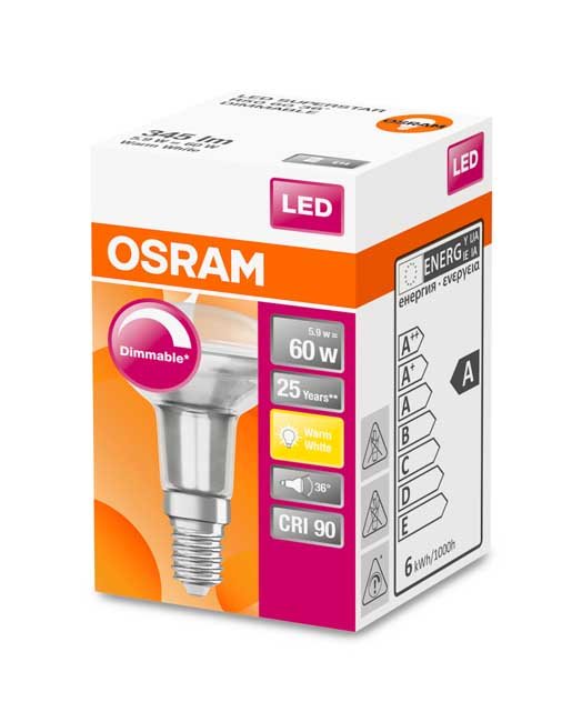 Lampe LED Osram E14 5.9W (345 lumen) dimmable lumière blanc chaud
