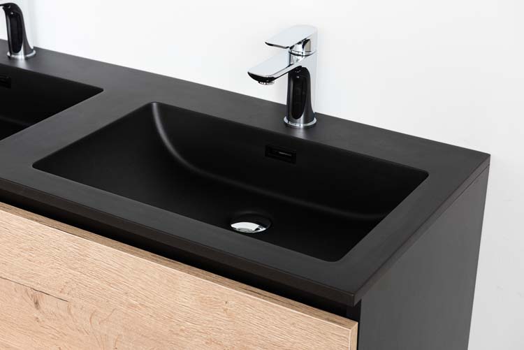 Meuble de salle de bain Dotan chêne chêne/noir 1200 mm 2 lavabo mat noir