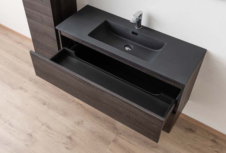 Meuble de salle de bain Dotan chêne foncé 1200 mm  lavabo mat noir