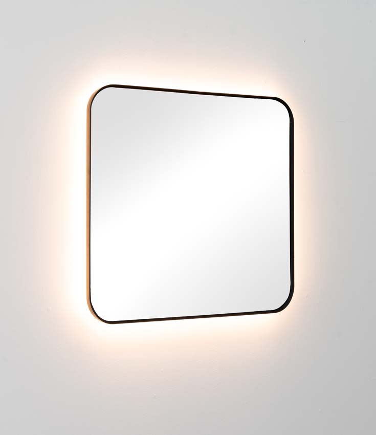 Miroir Fenna arrondi cadre noir 800 x 700 mm + LED