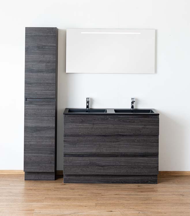 Meuble salle de bain Dotan chêne foncé 2 lavabo noir mat