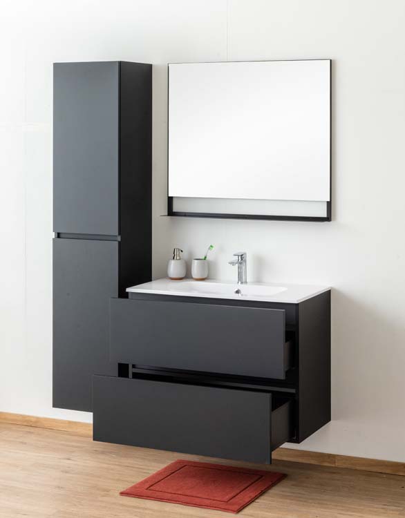 Meuble salle de bain Puro noir mat 900mm lavabo brillant