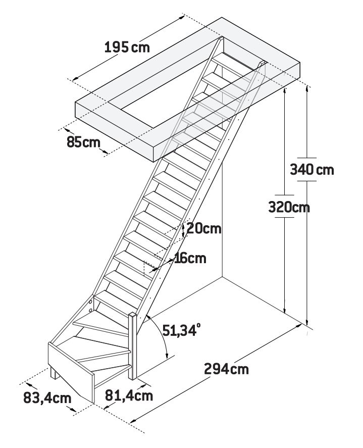 Escalier sapin Bonn maxi avec quart tournant bas droite