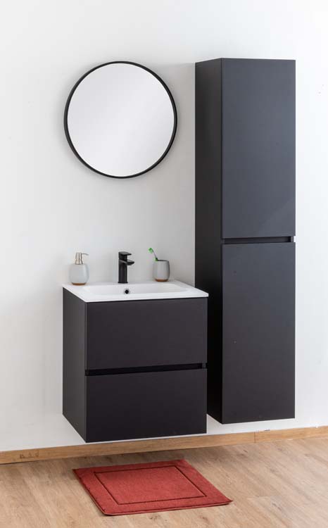 Meuble salle de bain Puro noir mat 600mm lavabo mat