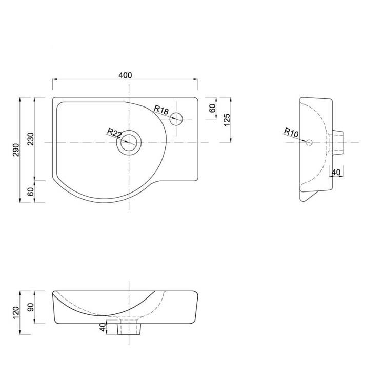 Meuble Dover noir mat 390 mm avec lavabo rond