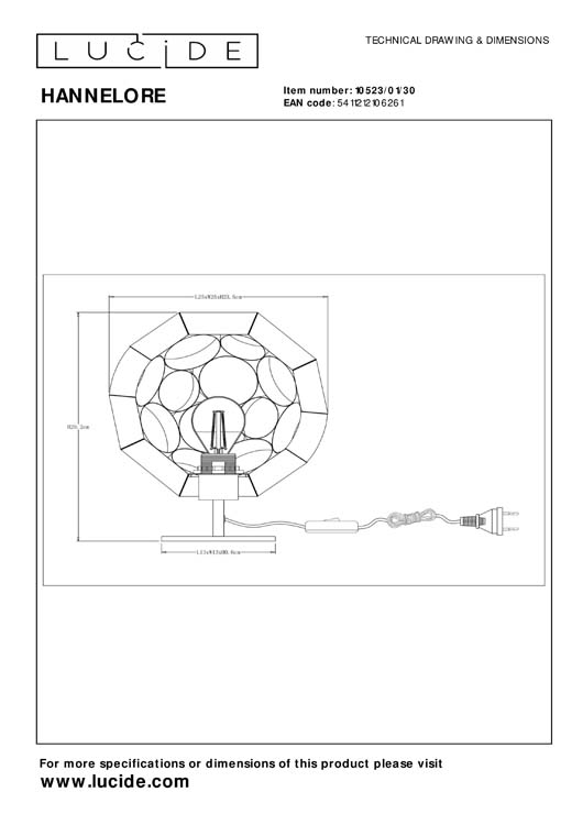 Lucide HANNELORE - Lampe de table - Ø 25 cm - 1xE27 - Noir