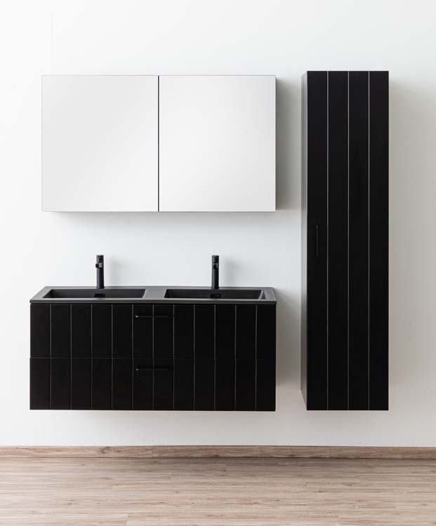 Meuble de salle de bain Jesper noir mat 1200 mm avec poignée noire