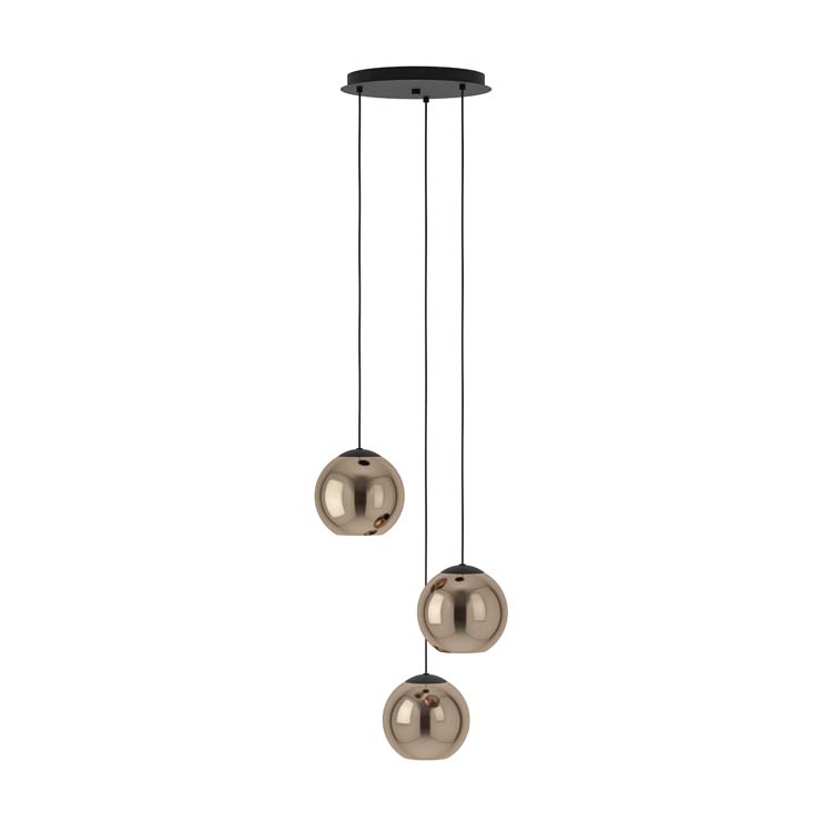 Lampe suspendue 3 boules noir-cuivre E27