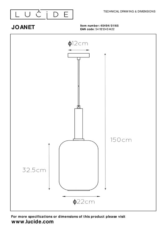 Hanglamp - Ø 22 cm - 1xE27 - Fumé