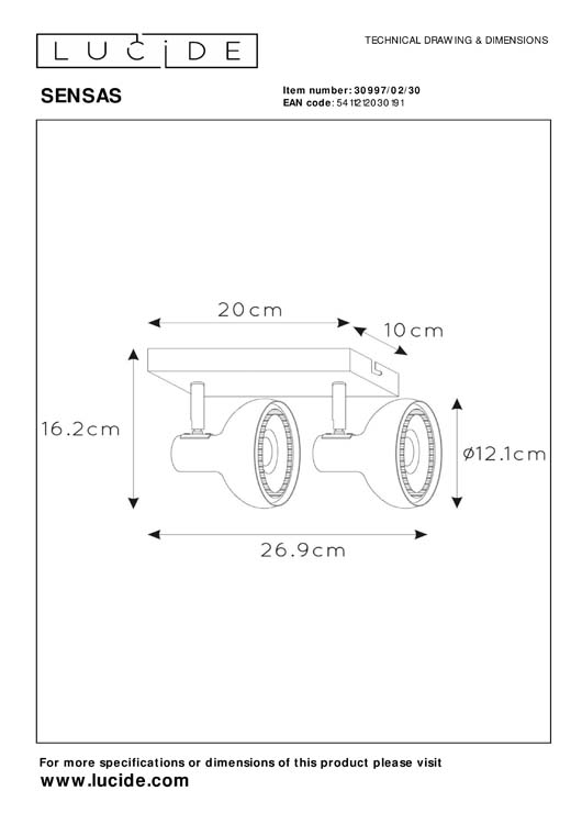 Lucide SENSAS - Plafondspot - 2xES111 - Zwart