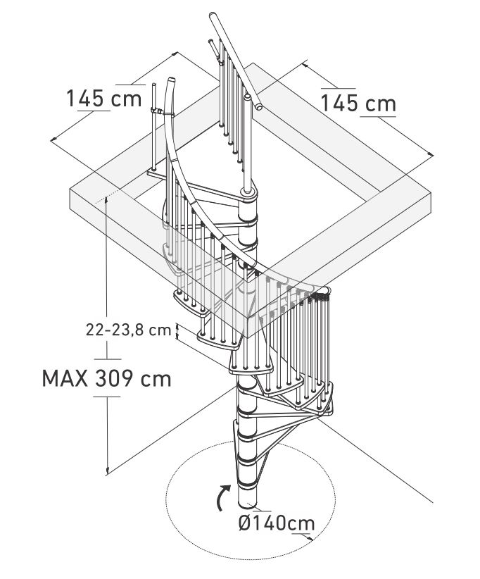 Escalier en colimaçon hêtre Merzig 140cm