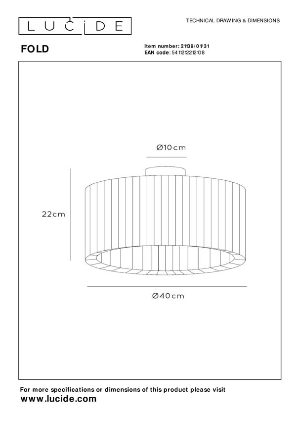 Lucide FOLD - Plafonnière - Ø 40 cm - 1xE27 - Wit