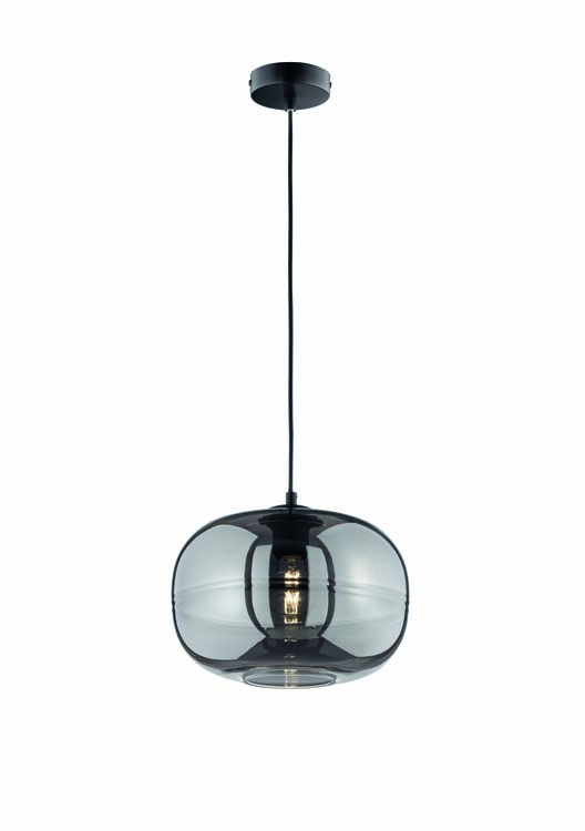 Suspension noir verre fumée lampe excl 1xE27 diam 29.5cm