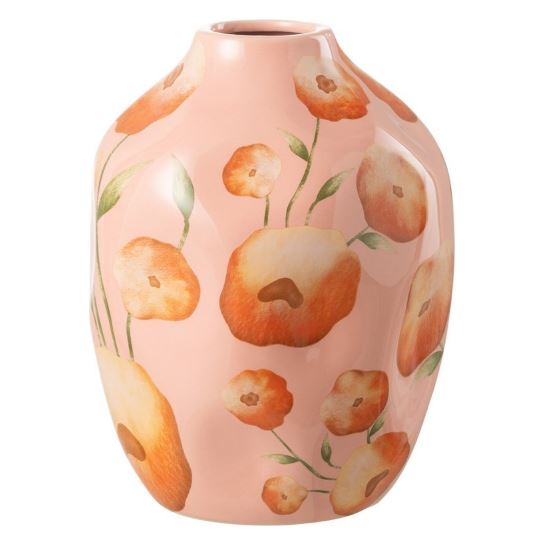 Vase en céramique à motif floral saumon/orange H21cm