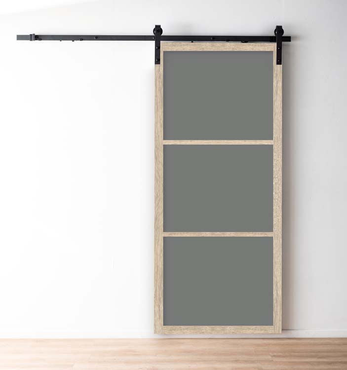 Porte coulissante steellook m.blanc fumé+rail robust noir 93x211.5cm