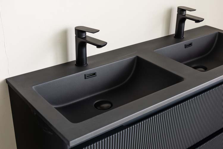 Meuble de salle de bain Julia noir mat 2 tiroirs 1200 mm lavabo noir