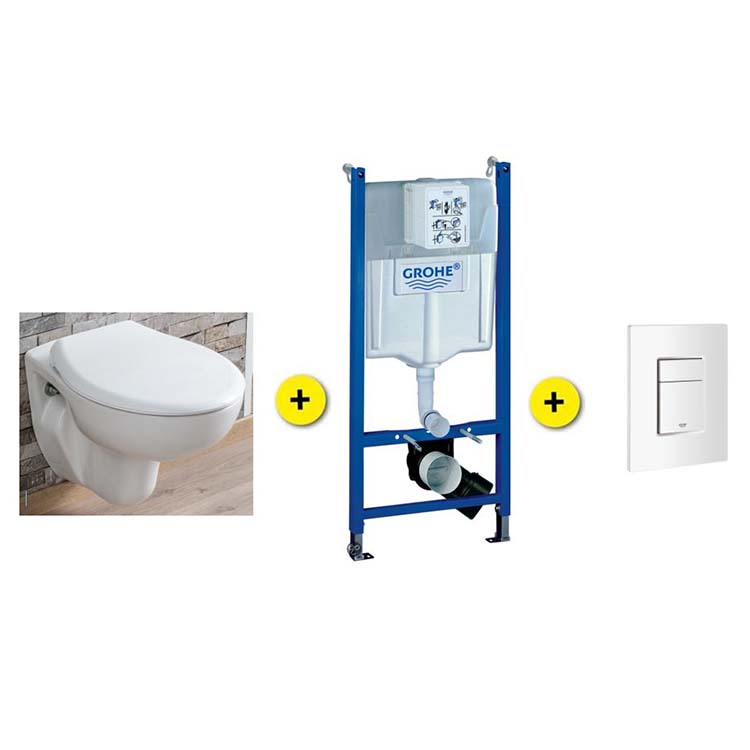 Set de toilette Senne blanc avec siège + reserv Solido + plaque blanc