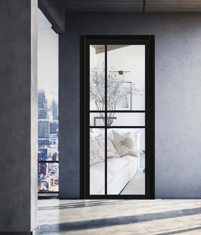 Complete deur 78cm steel look pro+black 3 line helder L 201,5 cm