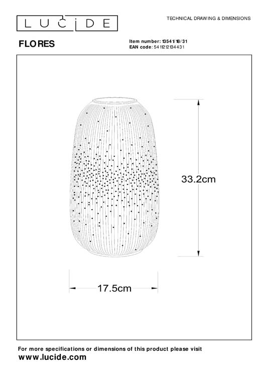 Lucide FLORES - Tafellamp - Ø 17,5 cm - 1xE14 - Wit