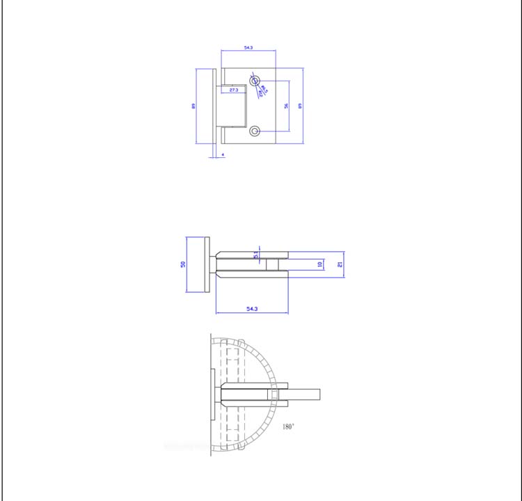 Glazen deur enkel 8mm sky grey+scharnieren inox-maatwerk