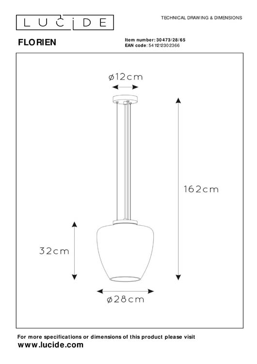 Lucide FLORIEN - Suspension - Ø 28 cm - E27 - Fumé