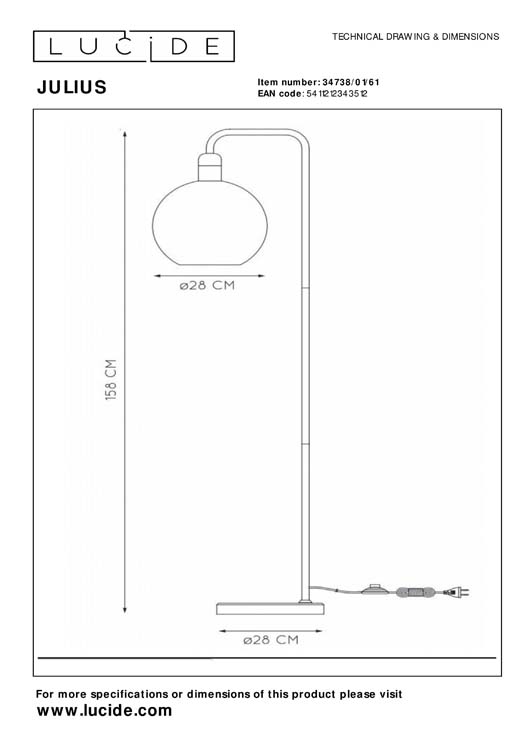 Lucide JULIUS - Vloerlamp - 1xE27 - Opaal