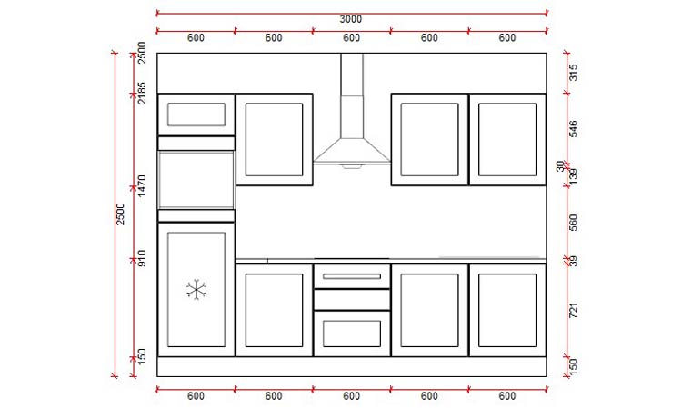 Cuisine bloc 5B premium - 300cm - porte cadre - sans appareils 