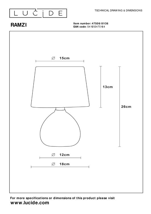 Lampe de table - E14 - H26CM - Gris